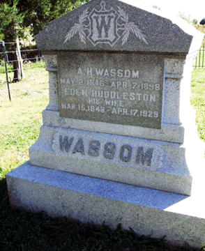 Grave Marker forA. H. Wassom and Ede N. Huddleston his wife 
