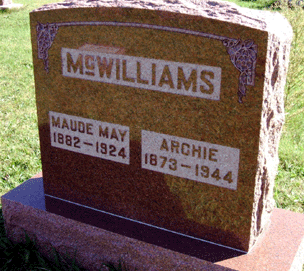 Grave Marker for Archie and Maude May McWilliams