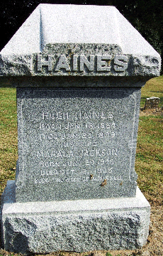 Grave Marker for Hugh and Mahala Haines