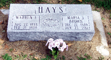 Grave Marker for Warren E. Hays and Maria J. Brown Hays