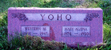 Grave Marker for Western M. and Mary Alzina Yoho